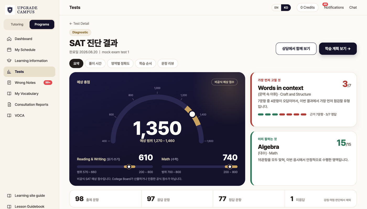 SAT 진단 결과 첫 화면
